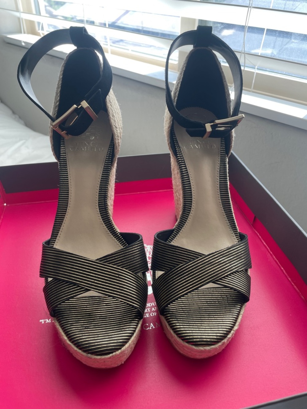 Wedge Espadrille Sandals with Black Strappy Upper